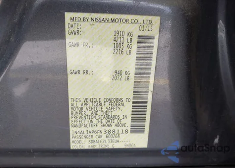 2015 Nissan Altima 2.5/2.5 S/2.5 Sl/2.5 Sv from USA, damaged, VIN 1N4AL3AP6FN388118